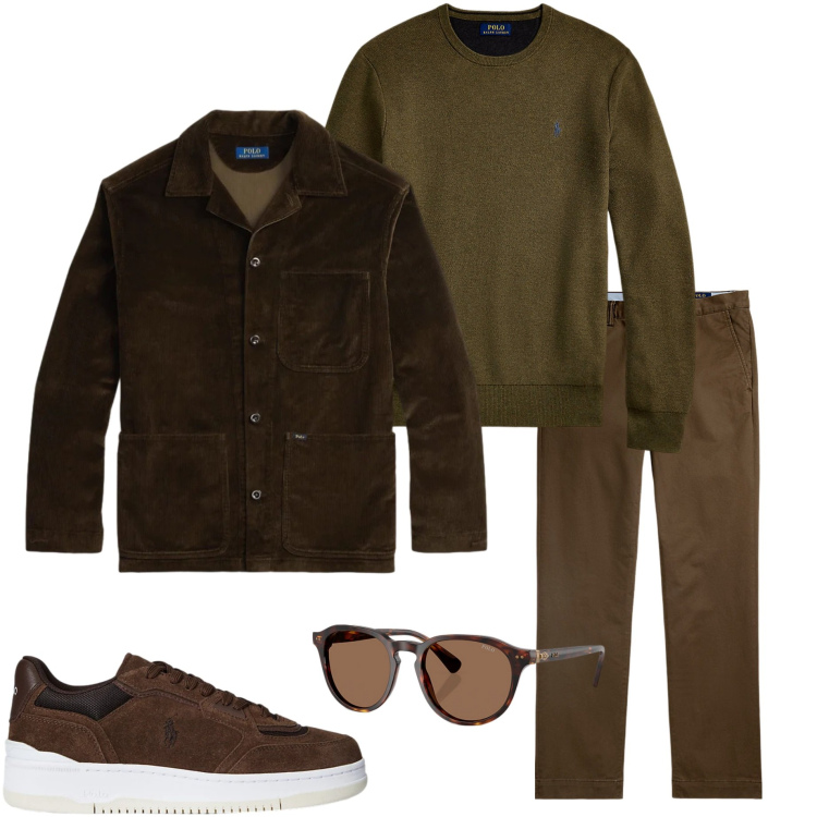 Outfit uomo - Outfit monocolore. Stile Urban per Tutti i giorni. Abbinamento con occhiali da sole, maglieria, pantaloni chino, sneakers, giacche.