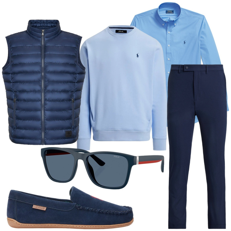 Outfit uomo - Total look #2303389. Stile Trendy per Tutti i giorni. Abbinamento con pantofole, occhiali da sole, felpe, pantaloni, camicie, piumini.