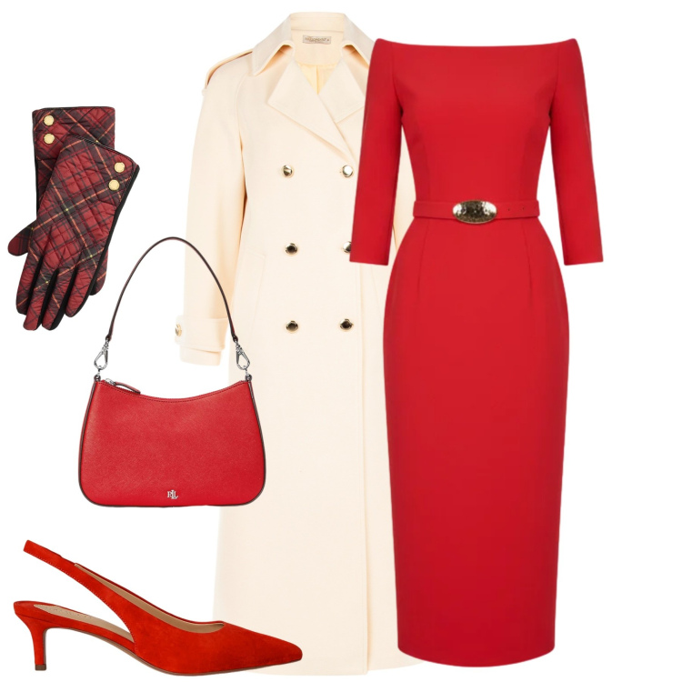 Outfit donna - Total look #2303398. Stile Chic per Serata fuori. Abbinamento con vestiti midi/longuette, cappotti, borse a spalla, décolleté, guanti.