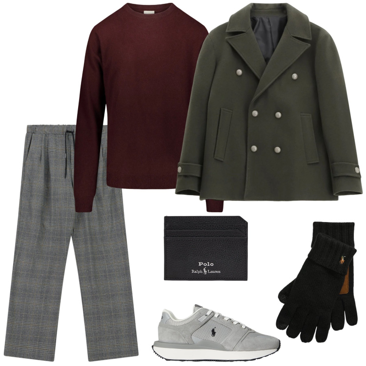Outfit uomo - Total look #2303442. Stile Casual per Tutti i giorni. Abbinamento con cappotti, pantaloni, guanti, portafogli, sneakers, maglieria.