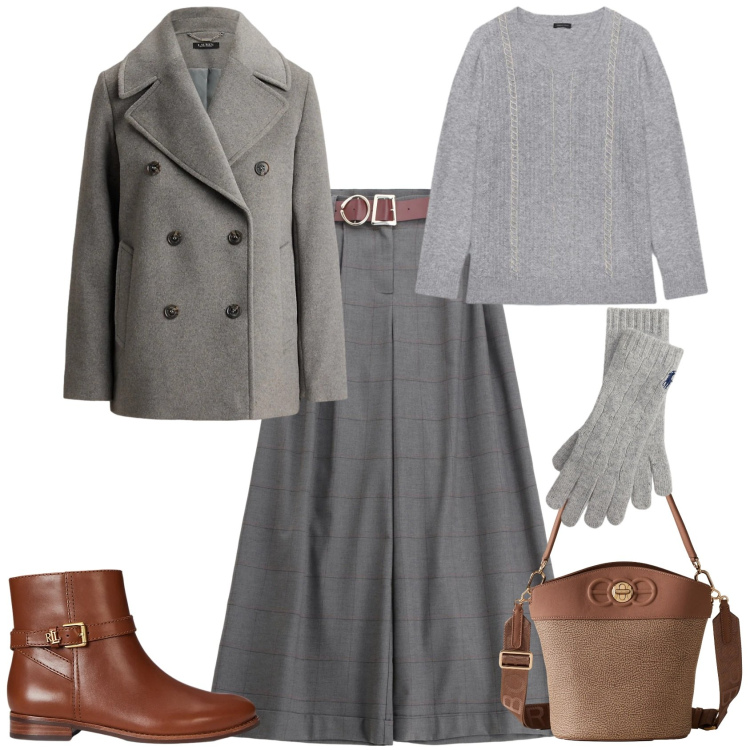 Outfit donna - Trendy ogni giorno. Stile Trendy per Tutti i giorni. Abbinamento con pantaloni, borse a secchiello, stivaletti, cappotti, guanti, maglieria.