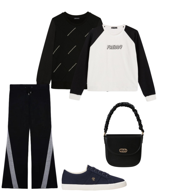 Outfit donna - Total look #2303448. Stile Sporty chic per Tutti i giorni. Abbinamento con borse a mano, felpe, sneakers, pantaloni, felpe.