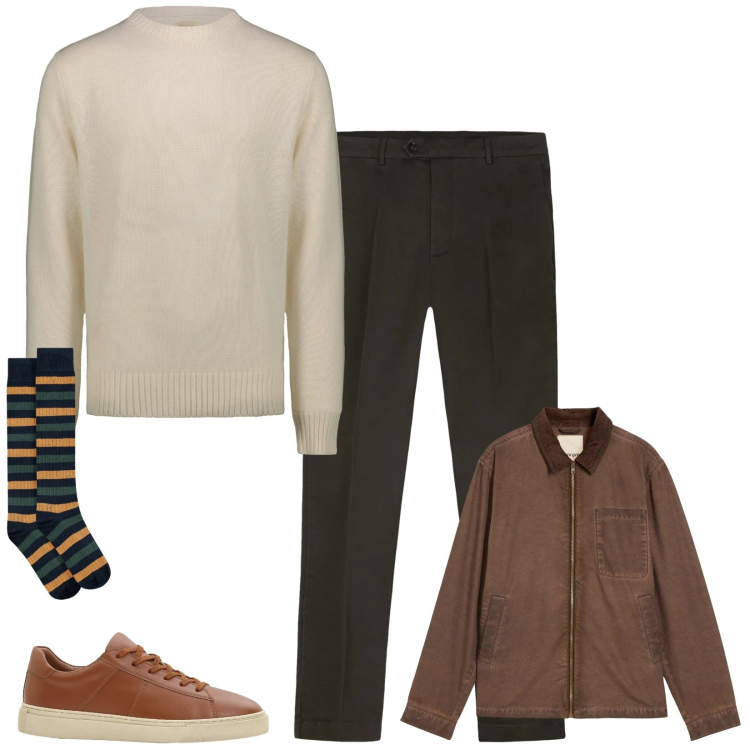 Outfit uomo - Total look #2303461. Stile Trendy per Tutti i giorni. Abbinamento con giacche, sneakers, pantaloni chino, calzini, maglieria.