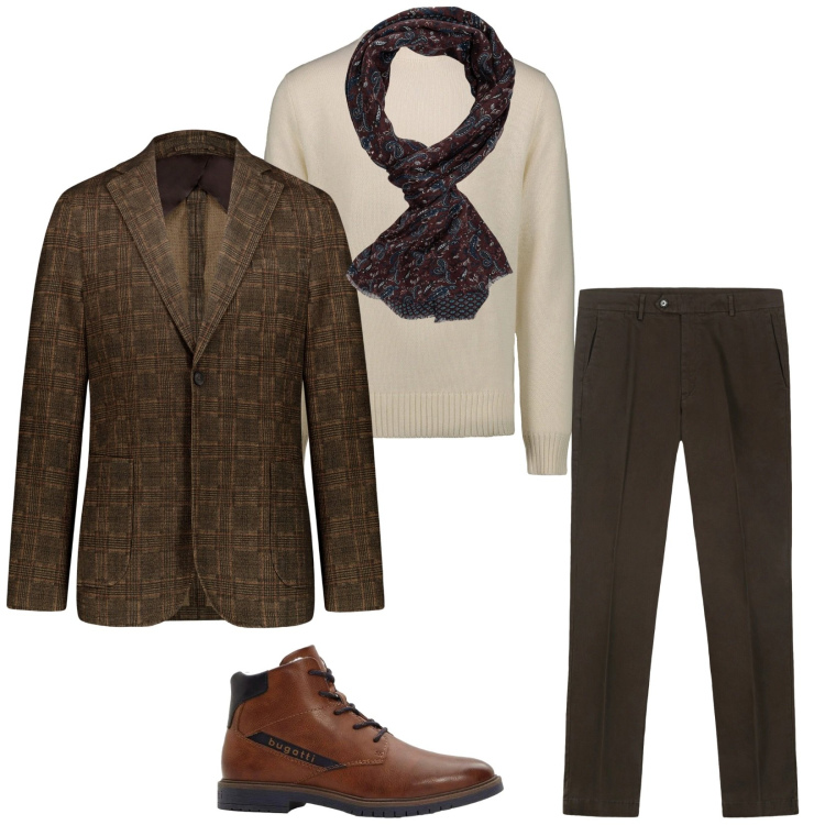 Outfit uomo - Total look #2303464. Stile Business/Elegante per Serata speciale. Abbinamento con anfibi, giacche, pantaloni chino, sciarpe, maglieria.