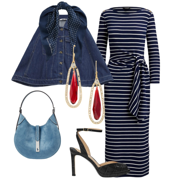 Outfit donna - Total look #2303467. Stile Vintage retrò per Serata fuori. Abbinamento con blazer, foulard, borse a spalla, sandali in pelle, orecchini, vestiti lunghi.