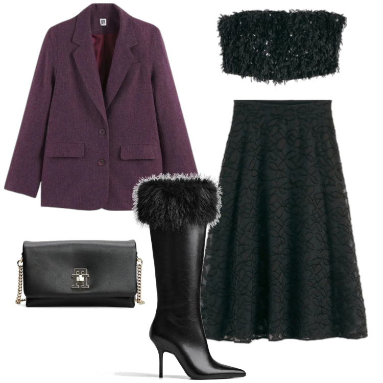 Outfit mujer - Glamour #10060. Estilo Glamour para Noche/Fiesta elegante. Combinación con faldas, top, bandoleras, blazers, botas.