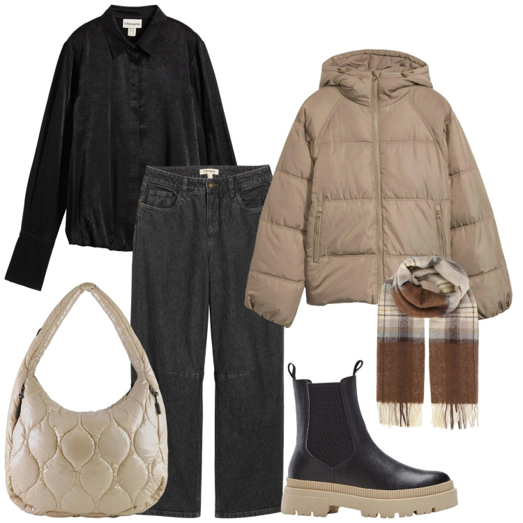 Outfit donna - Aria di città. Stile Casual per Tutti i giorni. Abbinamento con bluse, giacche, stivaletti chelsea, jeans, sciarpe, borse tote.