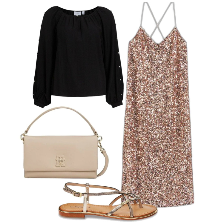 Outfit mujer - Chic #13429. Estilo Chic para Noche/Fiesta elegante. Combinación con sandalias de piel, vestidos largos, bandoleras, blusas.