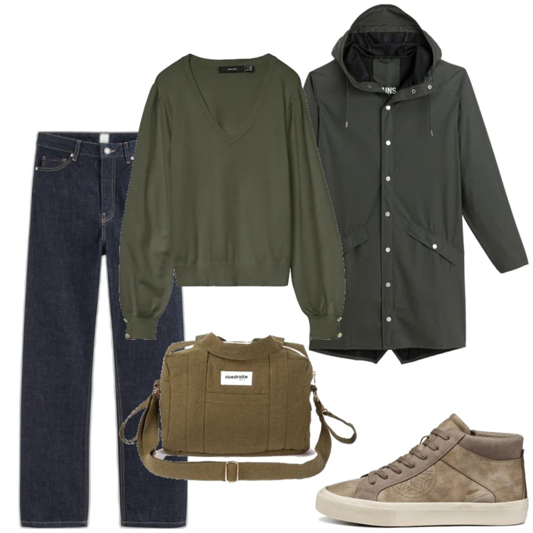 Outfit mujer - Basic look. Estilo Basic para Todos los días. Combinación con sneakers, prendas de punto, blazers, bandoleras, vaqueros rectos.