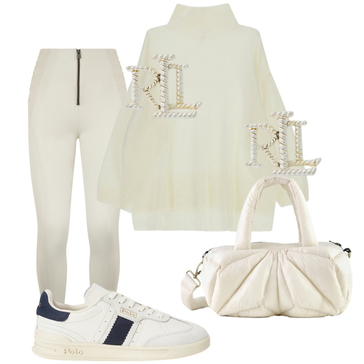 Outfit donna - Basta poco. Stile Minimal per Tutti i giorni. Abbinamento con maglieria, pantaloni skinny, orecchini, sneakers, borse a mano.