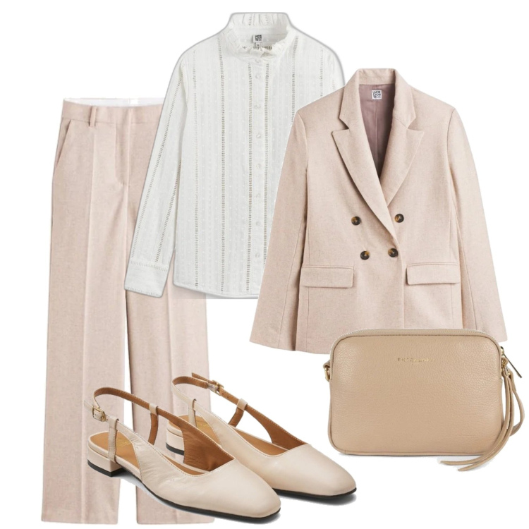 Outfit mujer - City style. Estilo Bon Ton para Oficina. Combinación con bandoleras, pantalones palazzo, blazers, bailarinas, camisas.