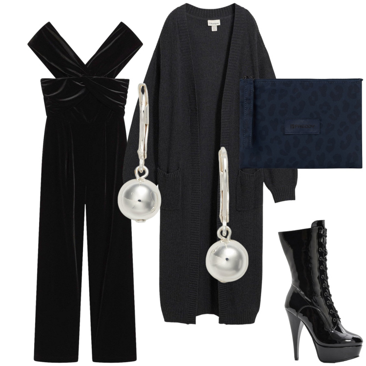 Outfit donna - Sexy con perle. Stile Sexy per Serata fuori. Abbinamento con tute, stivaletti, cardigans, clutch, orecchini.
