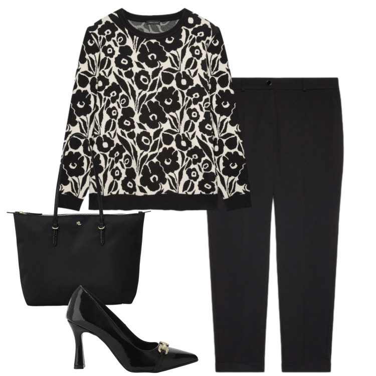 Outfit donna - City. Stile Urban per Tutti i giorni. Abbinamento con décolleté, borse tote, maglieria, pantaloni.