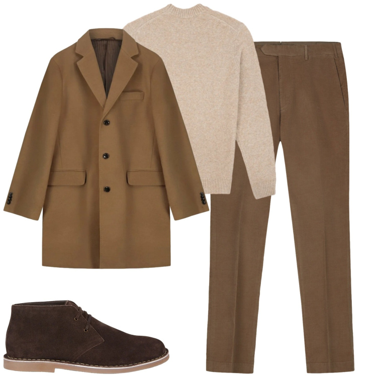 Outfit uomo - City. Stile Business/Elegante per Tutti i giorni. Abbinamento con maglieria, cappotti, stivali e stivaletti, pantaloni.