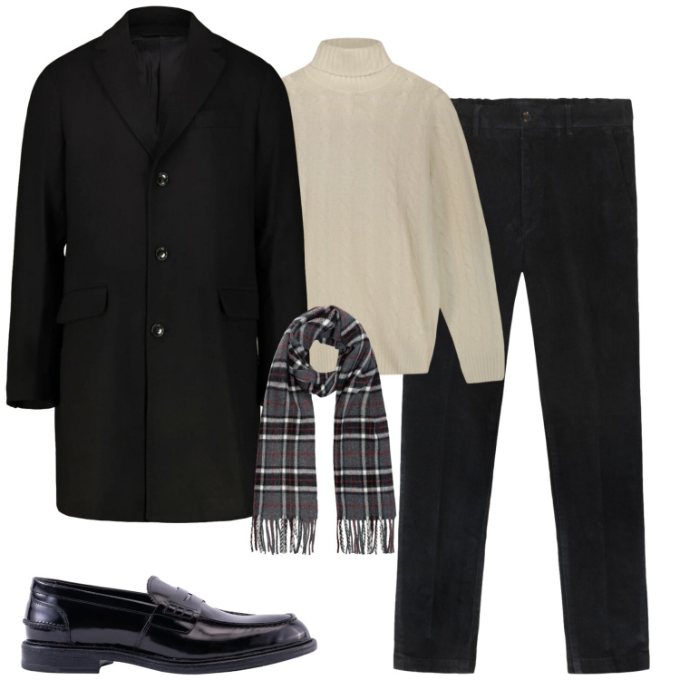 Outfit uomo - City. Stile Urban per Tutti i giorni. Abbinamento con sciarpe, scarpe stringate, cappotti, pantaloni, maglieria.