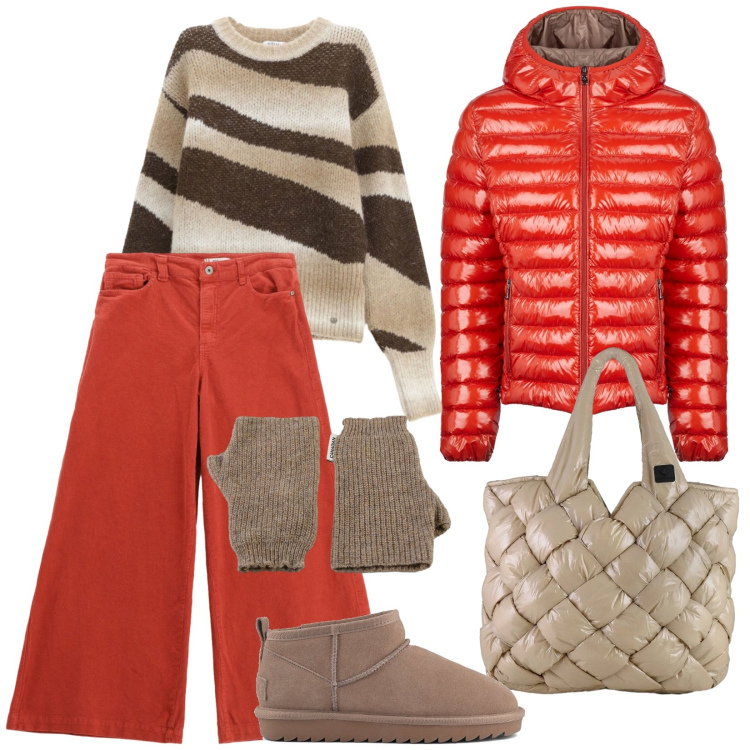 Outfit donna - Colored Xmas. Stile Casual per Tutti i giorni. Abbinamento con pantaloni, pullovers, blazer, borse tote, guanti, stivali.