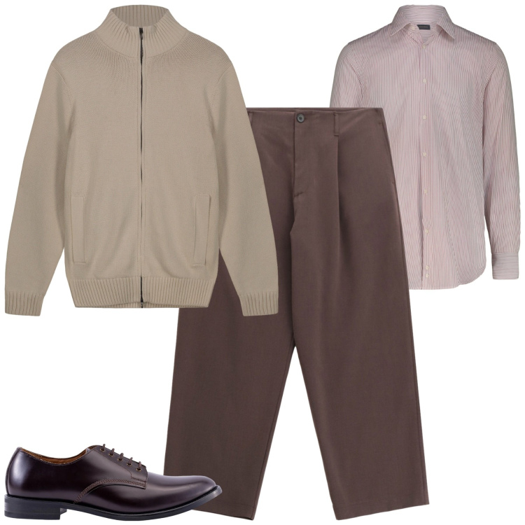 Outfit uomo - City. Stile Urban per Tutti i giorni. Abbinamento con pantaloni, scarpe stringate, cardigans, camicie.