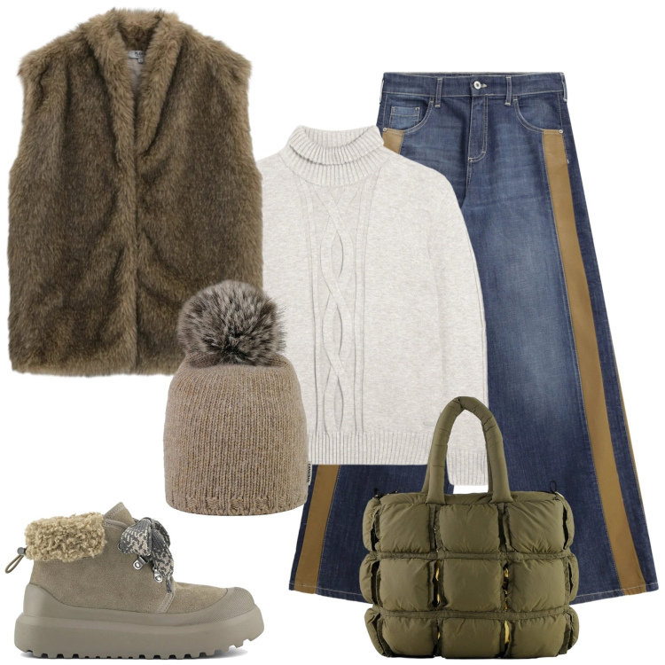 Outfit donna - Dicembre. Stile Sporty chic per Serata fuori. Abbinamento con jeans a zampa, blazer, maglieria, berretti, borse a mano, stivali.