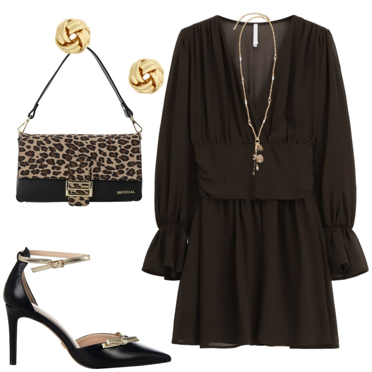 Outfit donna - Chic. Stile Chic per Serata fuori. Abbinamento con décolleté, borse a spalla, vestiti corti, orecchini, ciondoli.