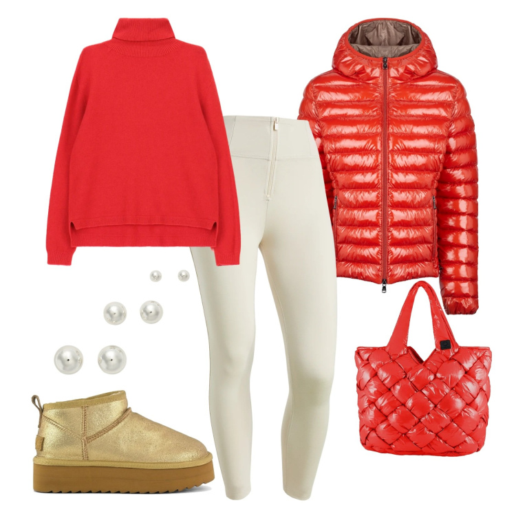 Outfit donna - Festività in quota. Stile Casual chic per Serata fuori. Abbinamento con maglieria, pantaloni skinny, orecchini, blazer, borse tote, stivaletti.