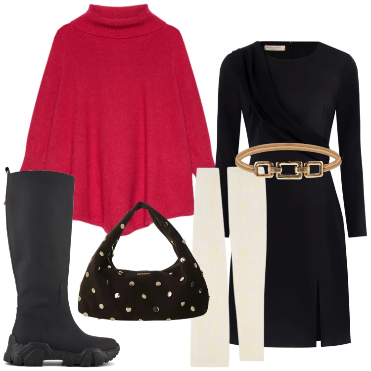 Outfit donna - La mantella sofisticata. Stile Chic per Serata fuori. Abbinamento con cinture, vestiti a tubino, guanti, borse a spalla, cappotti, stivali.