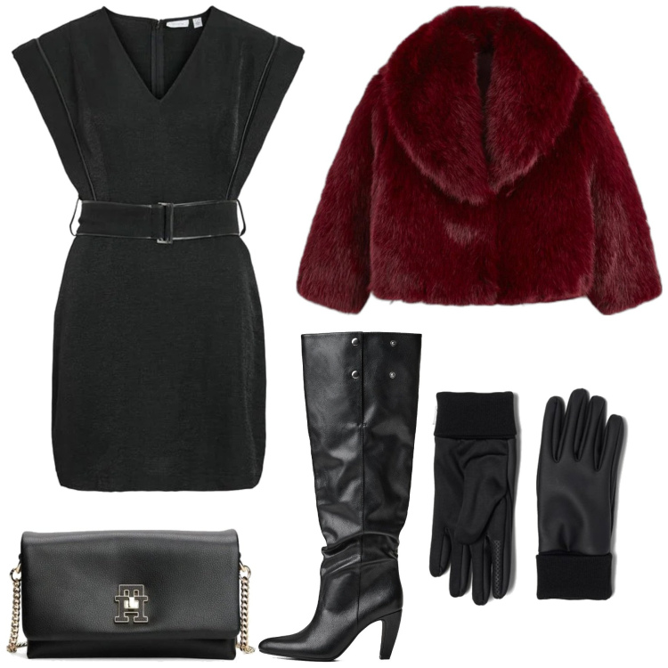 Outfit mujer - Chic #13441. Estilo Chic para Noche/Fiesta elegante. Combinación con guantes, bandoleras, vestidos cortos, botas, abrigos.