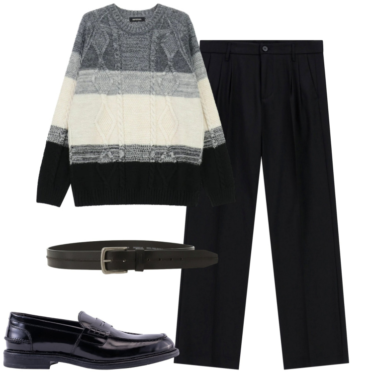 Outfit uomo - Total look #2303717. Stile Urban per Tutti i giorni. Abbinamento con pantaloni, cinture, maglieria, scarpe stringate.