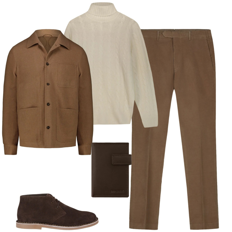 Outfit uomo - City. Stile Urban per Tutti i giorni. Abbinamento con portafogli, stivali e stivaletti, cappotti, maglieria, pantaloni.