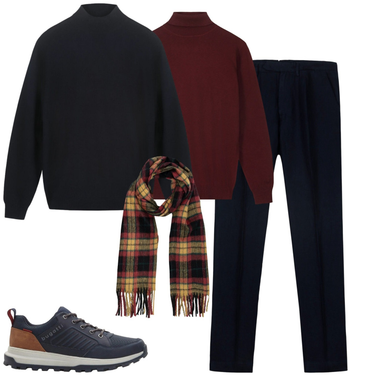 Outfit uomo - Dicembre. Stile Urban per Tutti i giorni. Abbinamento con sneakers, pantaloni, maglieria, sciarpe, maglieria.
