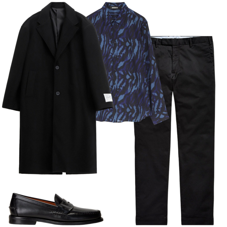 Outfit uomo - City. Stile Trendy per Tutti i giorni. Abbinamento con camicie, cappotti, scarpe stringate, pantaloni chino.