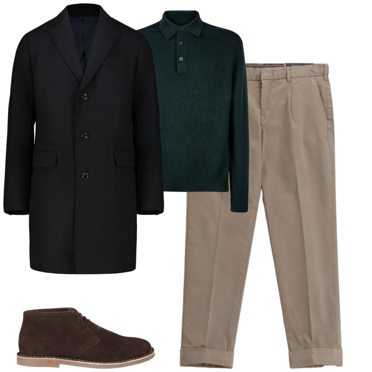 Outfit uomo - Total look #2303724. Stile Urban per Tutti i giorni. Abbinamento con pantaloni chino, stivali e stivaletti, polo, cappotti.