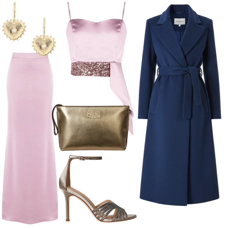 Outfit donna - Matrimonio in villa a dicembre. per Cerimonia. Abbinamento con top, gonne lunghe, cappotti, pochette, sandali gioiello, orecchini.