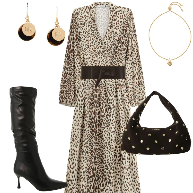 Outfit donna - City. Stile Urban per Tutti i giorni. Abbinamento con vestiti midi/longuette, stivali sopra il ginocchio, borse a spalla, cinture, braccialetti, orecchini.