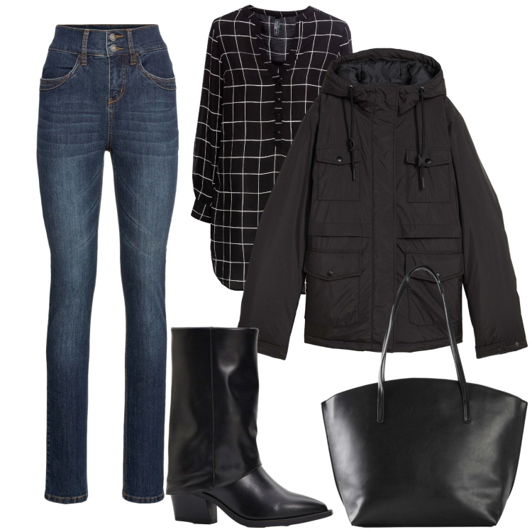 Outfit donna - La camicia a quadri. Stile Casual per Tutti i giorni. Abbinamento con jeans slim fit, bluse, shopping bag, blazer, stivali.