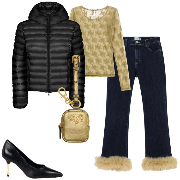 Outfit donna - Dicembre. Stile Casual chic per Tutti i giorni. Abbinamento con pantaloni, décolleté, maglieria, pochette, blazer.