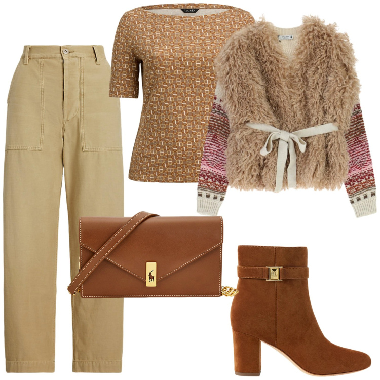 Outfit donna - Fuori dal comune. Stile Trendy per Tutti i giorni. Abbinamento con maglieria, clutch, pantaloni, stivaletti, t-shirt.