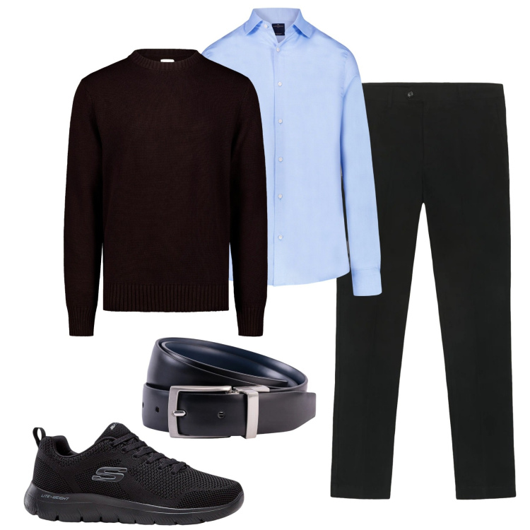 Outfit uomo - In ufficio. Stile Urban per Ufficio. Abbinamento con sneakers, pantaloni chino, maglieria, camicie, cinture.