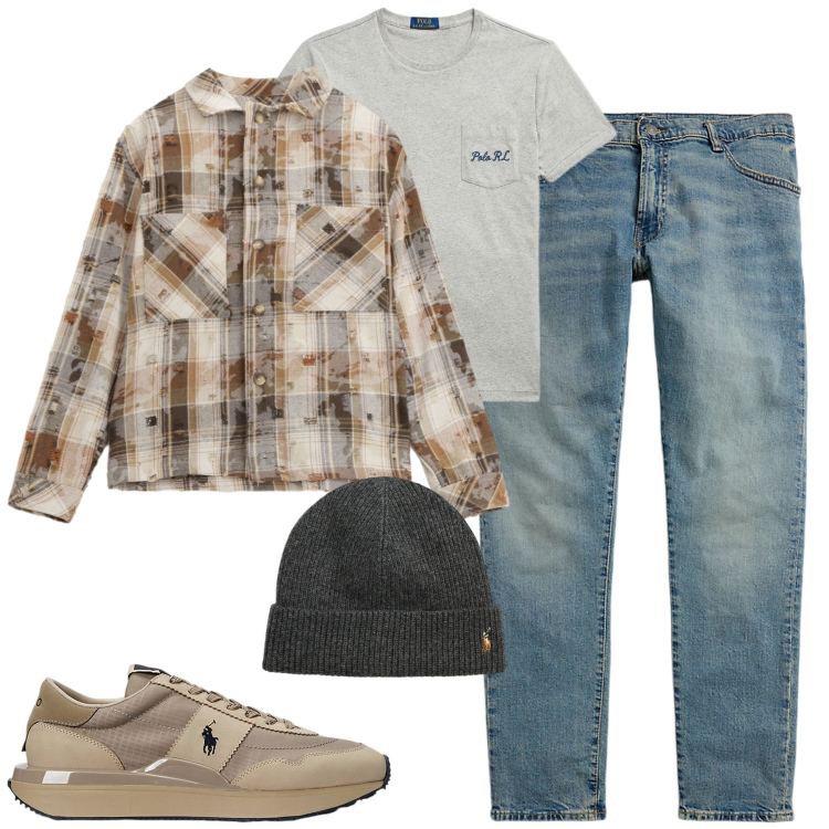 Outfit uomo - Dicembre. Stile Casual per Tutti i giorni. Abbinamento con camicie, berretti, sneakers, jeans, t-shirt.