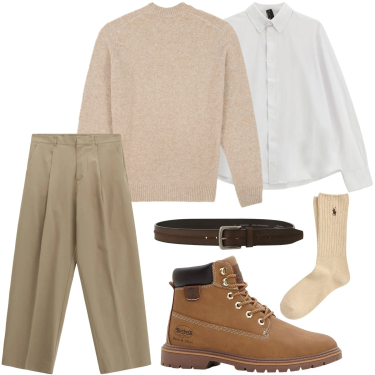 Outfit uomo - I pantaloni comodi. Stile Trendy per Ufficio. Abbinamento con stivali e stivaletti, pantaloni, camicie, cinture, calzini, maglieria.