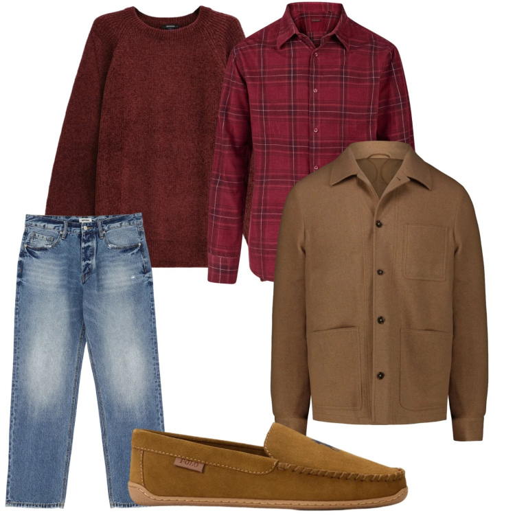 Outfit uomo - Camicia e pull in pendant. Stile Casual per Ufficio. Abbinamento con jeans, maglieria, scarpe stringate, cappotti, camicie.