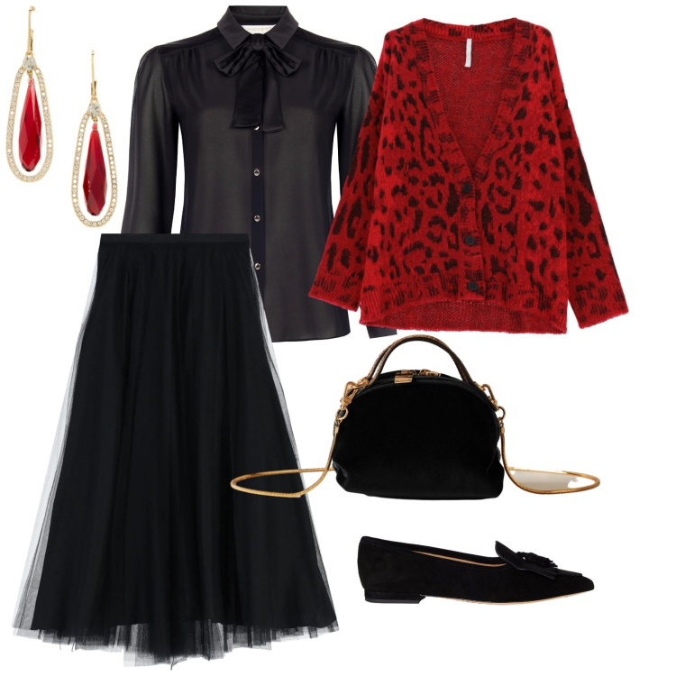 Outfit donna - Vigilia di natale. per Cerimonia. Abbinamento con camicie, cardigans, gonne lunghe, borse a mano, orecchini, ballerine.