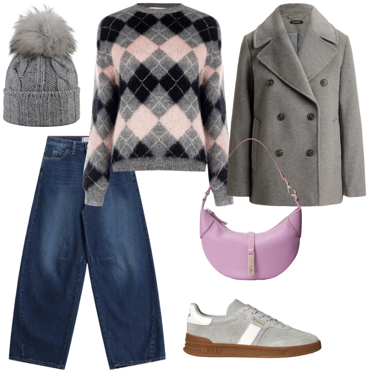 Outfit donna - Colori pastello e freddo. per Scuola/Università. Abbinamento con jeans, maglieria, sneakers, cappotti, borse a spalla, berretti.