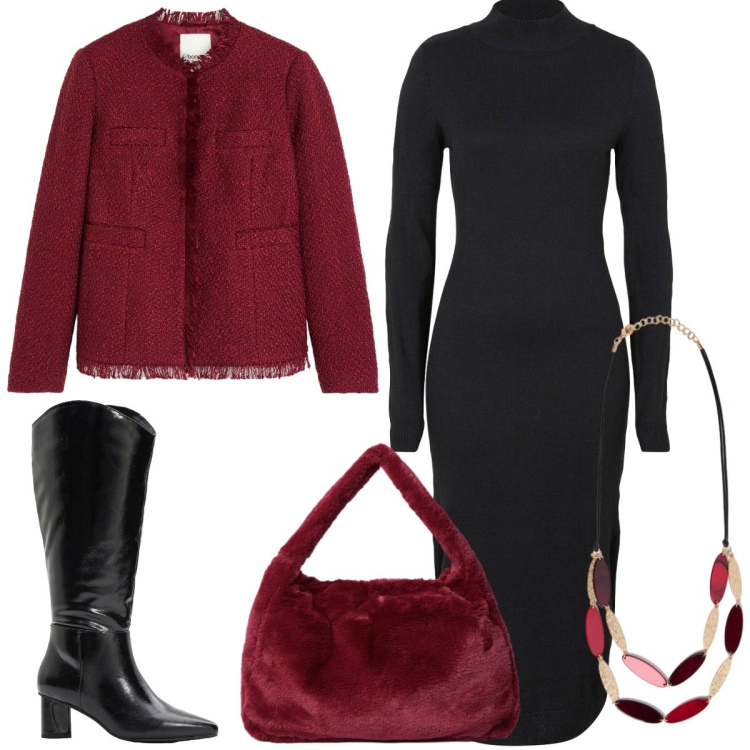 Outfit donna - In maglia. Stile Casual chic per Tutti i giorni. Abbinamento con vestiti, cappotti, stivali, collane, borse a spalla.