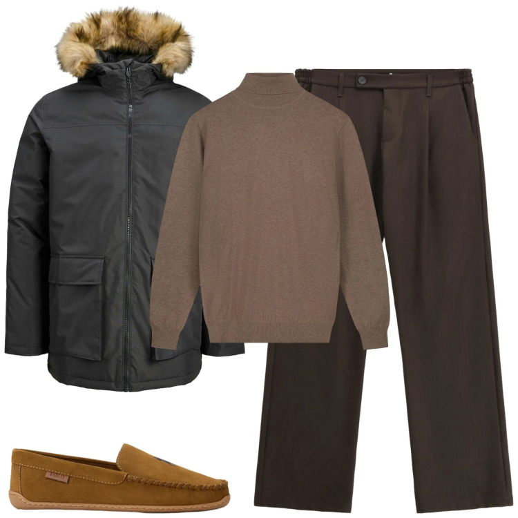 Outfit uomo - Total look #2303798. Stile Urban per Tutti i giorni. Abbinamento con parka, pantaloni, scarpe stringate, maglieria.