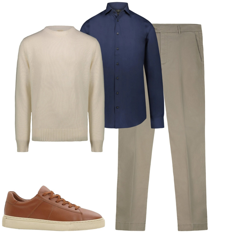 Outfit uomo - City. Stile Urban per Tutti i giorni. Abbinamento con sneakers, camicie, pantaloni chino, maglieria.