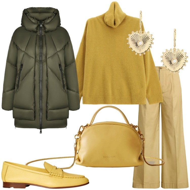 Outfit donna - Maglione morbido cuore caldo Curvy style. Stile Casual chic per Serata fuori. Abbinamento con maglieria, borse a mano, pantaloni, mocassini, orecchini, piumini.