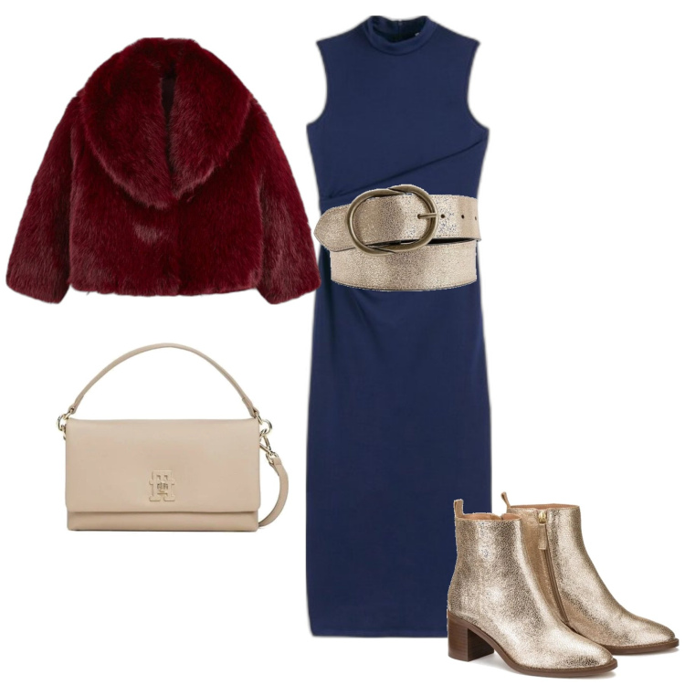 Outfit mujer - Chic #13449. Estilo Chic para Noche/Fiesta elegante. Combinación con botines, bandoleras, cinturones, vestidos largos, abrigos.