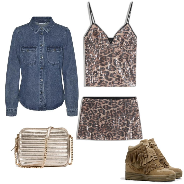 Outfit mujer - Chic #13450. Estilo Chic para Noche/Fiesta elegante. Combinación con bolsos de hombro, camisas, sneakers, faldas, top.