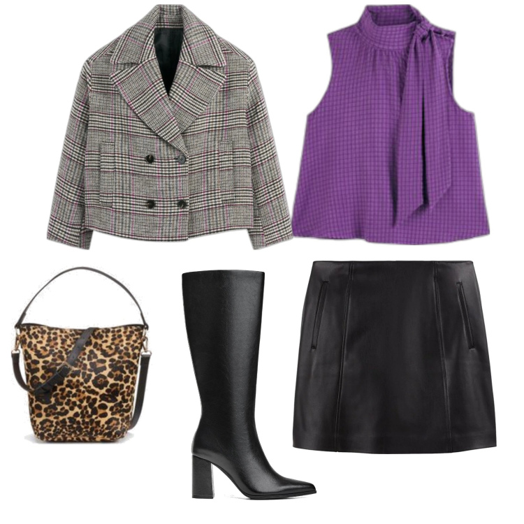 Outfit mujer - Casual chic #20121. Estilo Casual chic para Noche/Fiesta elegante. Combinación con camisas, abrigos, minifaldas, bolsos saco, botas.