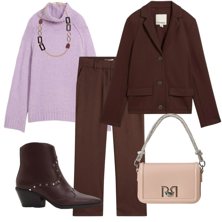 Outfit donna - Un grande collo caldo. Stile Bon Ton per Tutti i giorni. Abbinamento con stivaletti texani, pantaloni, blazer, maglieria, borse a mano, collane.